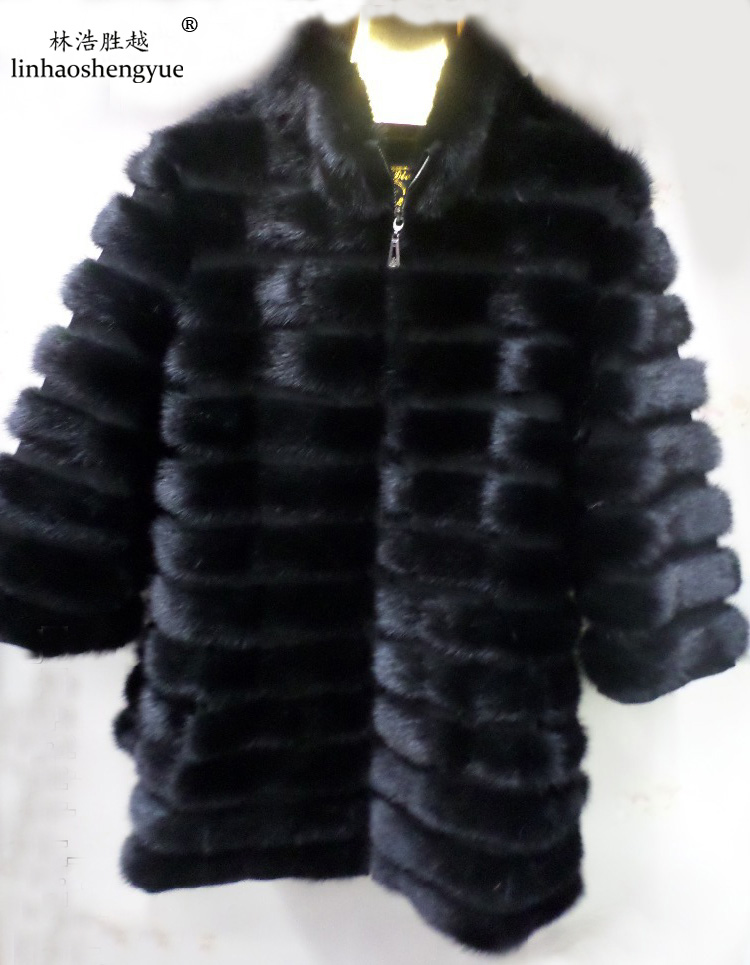 Linhaoshengyue Седум Гранка Ракав вистински природен mink крзнено палто и долги делови