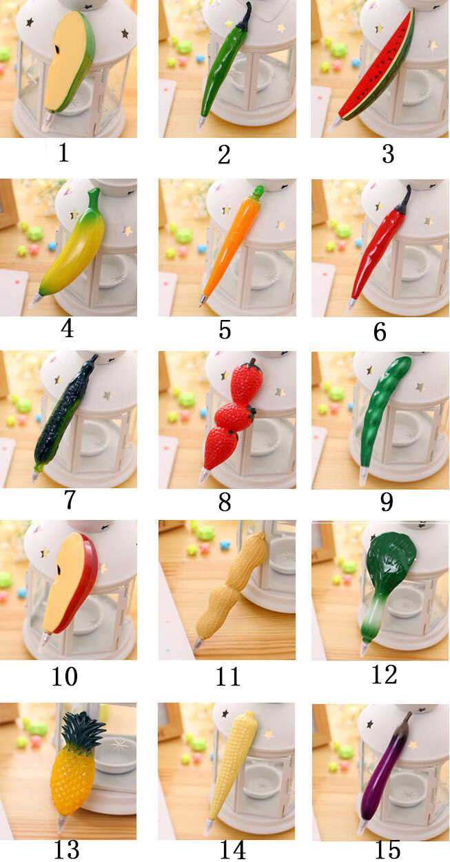 15pcs/многу Креативни Овошје Зеленчук Форма Ballpoint Пенкало за пишување Симпатична 0.5 mm топката пенкало Канцелариски