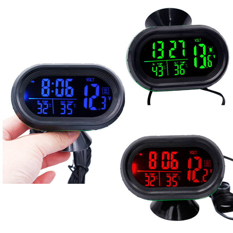 дигитален LCD дисплеј термометар температура метар автомобил часовник автомобил детектор алатка тестер на напон 10%