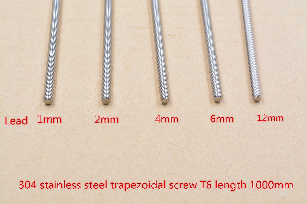 304 од не ' рѓосувачки челик T6 завртка должина 1000mm доведе 1mm 2mm 4mm 6mm 12mm трапезоидна вретено завртка 1pcs