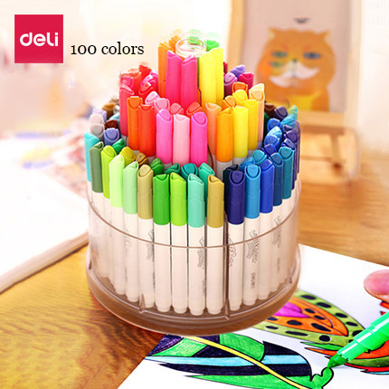 Достав акварел пенкала 100 бои и 8 highlighters по поставите перат маркери rotatable подарок трајни сликарство, цртање