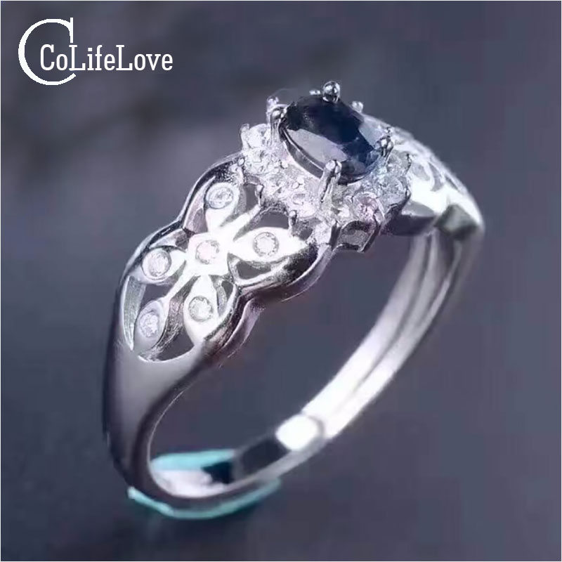 Барок стил сребро скапоцен камен прстен 4*5mm природни темно сина sapphire прстен солидна 925 сребрен sapphire прстен