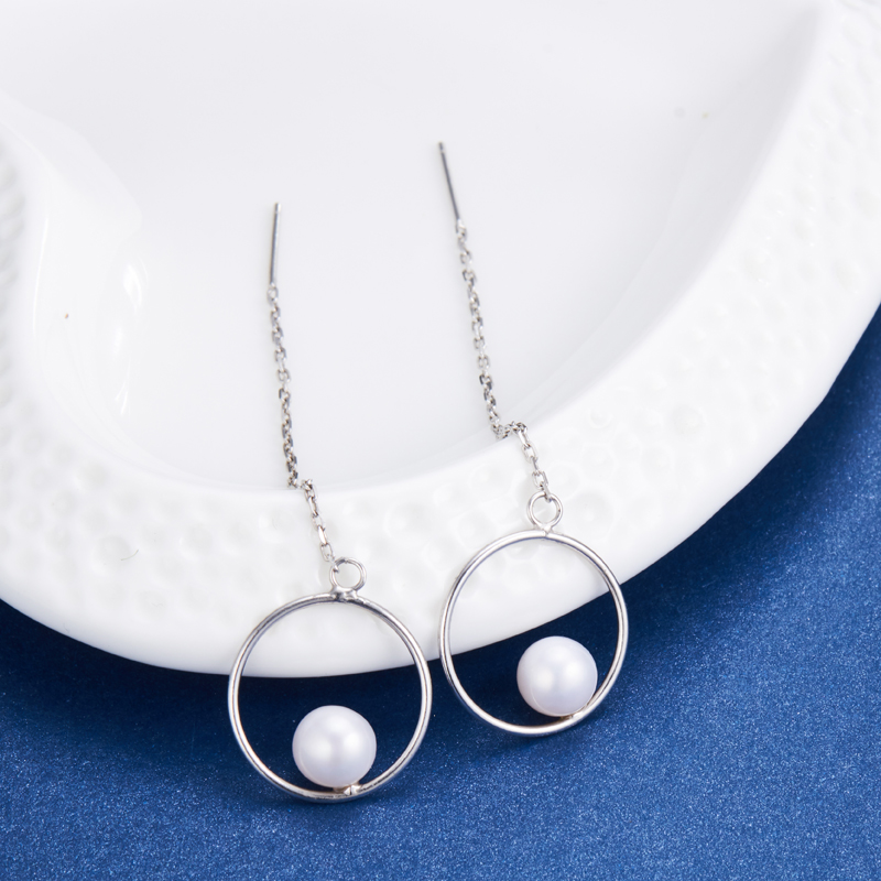 Dainashi soild среброто долго уво линија природен бисер капка обетки врвот бренд за накит за жените подароци костим партија/свадбена/патување