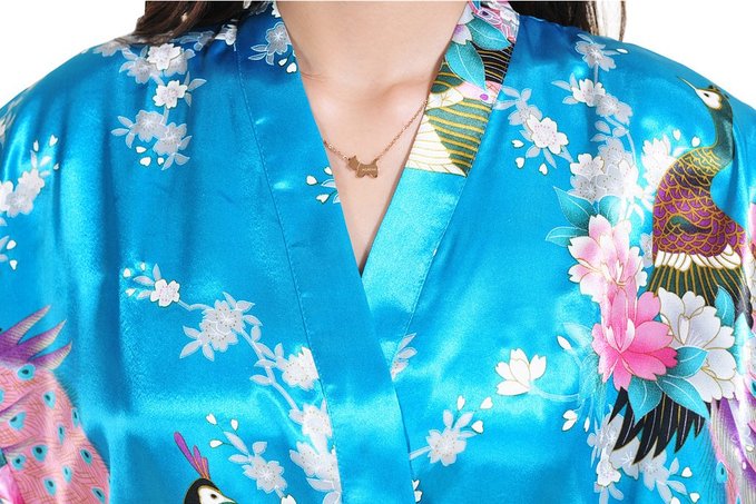 Езеро сино Кинески Жени Свила Rayon Мини Облека Секси Кимоно Бања Gown Интимна долна Облека Pajama Плус Големина S M