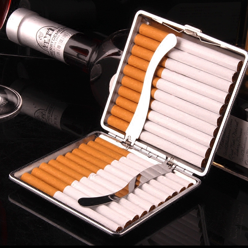 Цигара Случај 20 Парчиња На Ултра-тенок Креативна Личност Clamshell Метал Кожа Преносни Мажите Цигара Случај