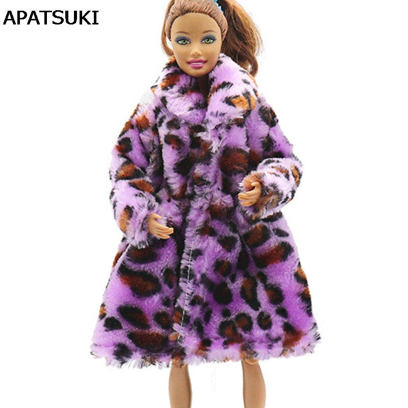 Виолетова Леопард Печати Мода Кукла Облека За Кукла Барби Зима се Носат Облека Кукла Фустан 1/6 BJD Кукла Додатоци Детска Играчка