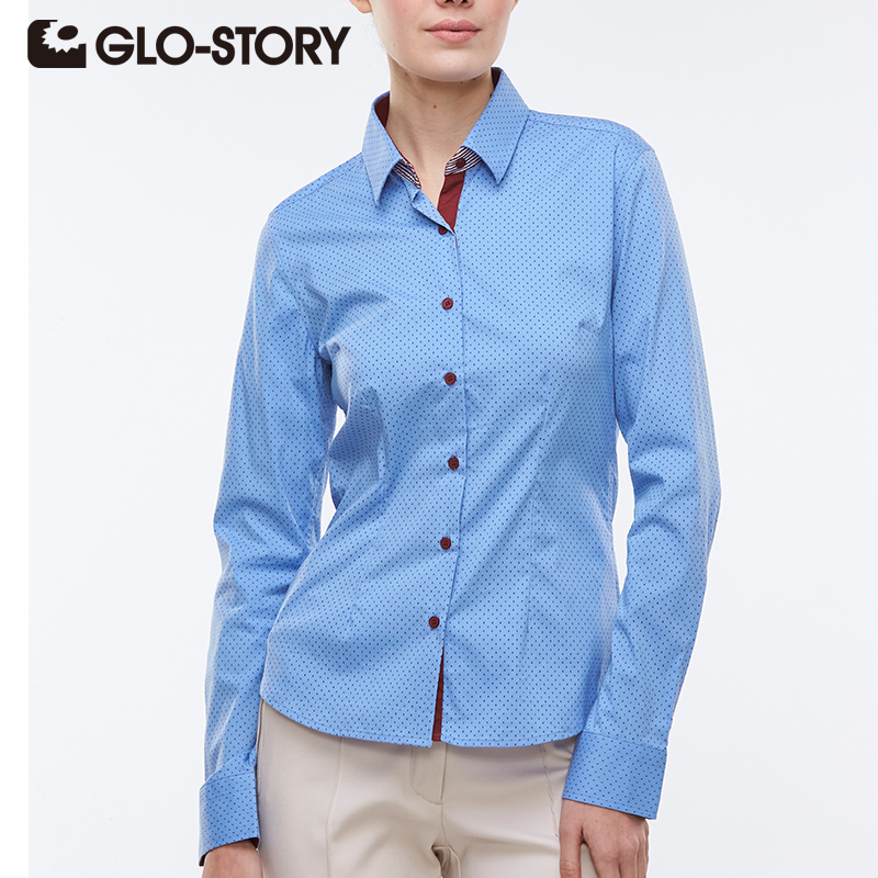 GLO-ПРИКАЗНА Жените долг ракав блуза 2017 Канцеларија Цврста Точка Одговара кошула Блузи Дами ОЛ Стил Blusas 1251