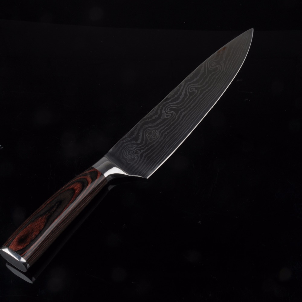 Eviscerate нож за зеленчук нож готвач нож 7CR17 нерѓосувачки челик имитација Дамаск челик линии мулти-големина видови