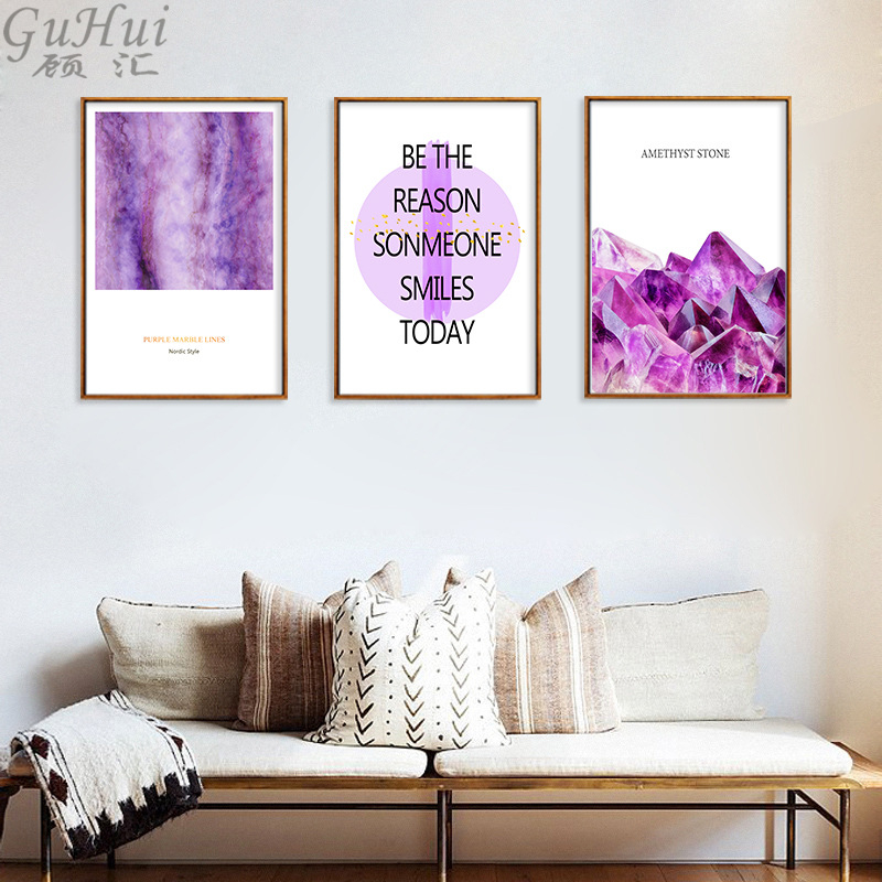 Виолетова Фантазија Скандинавија Убава Кристал Камен Платно Сликарство Англискиот Текст Дома Декоративни Ѕид Слики За