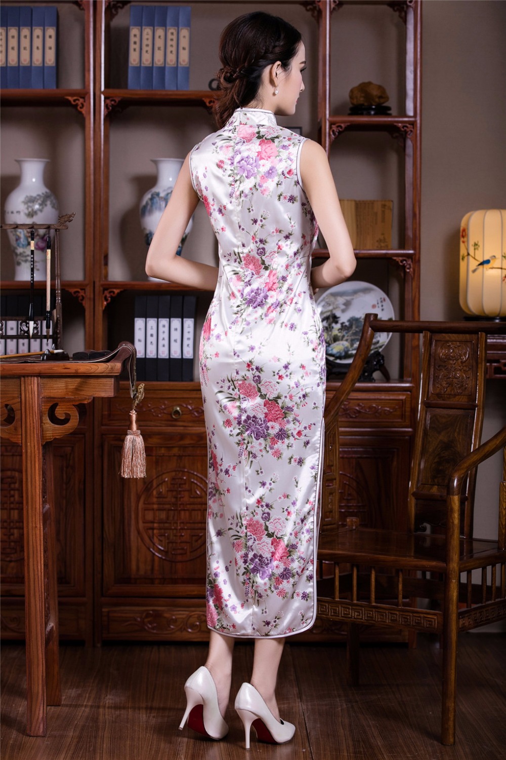 Шангај Приказна Нови Faux Свила долго cheongsam фустан вечерни Фустани Традиционален кинески долго qipao се облекуваат