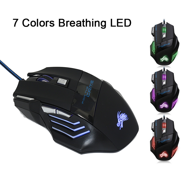 Дишење LED Игри Глувчето Професионални 7 Копчето 5500 DPI Оптички USB Глушец со Стерео Gaming Headphone за персонален