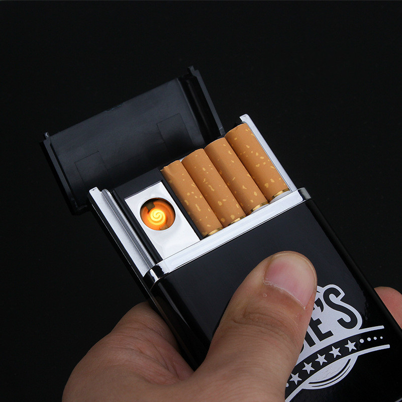 Мултифункционален Црна Цигара Случај со Полнење Електронски Полесни Цигара Случај