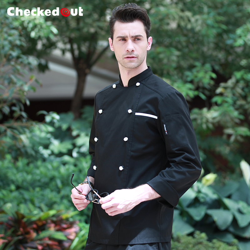 Есен и зима хотел ресторан кујна долги ракави крпа плоча копчиња црна готвач работа носат