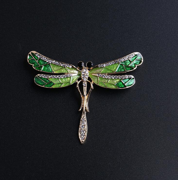 Парична казна дизајн зелена две тон епоксидна и rhinestones dragonfly животинско мода brooch