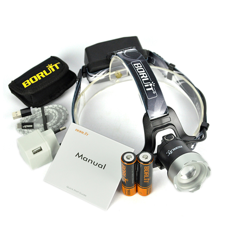 BORUiT B13 2000LM XM-L2 LED Светлата 3-Режим Зум Headlamp USB Полнење Моќ Банка Главата Факел Риболов Лов Светилка Директно