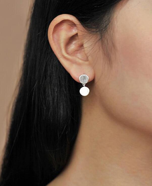 1Pair Природни Сребрена Боја Обетки Двоен Круг Колачи Студ Обетки За Жените корејски Стил Мода Накит