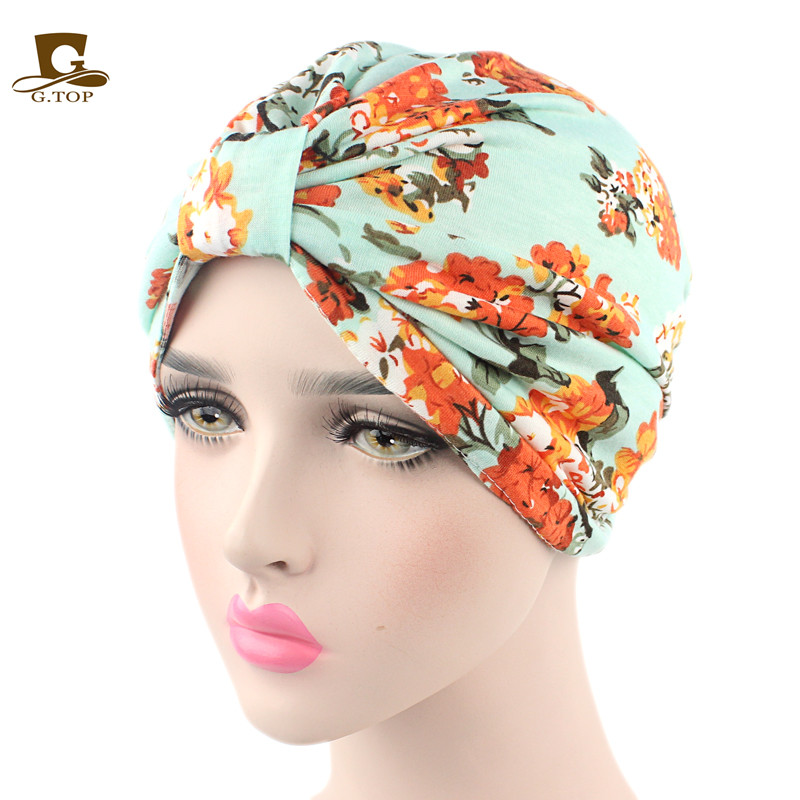 Нови Бохемски стил Памук цветни печати Turban Шапка Headband Заврши Chemo Bandana Hijab Pleated Индискиот Капа