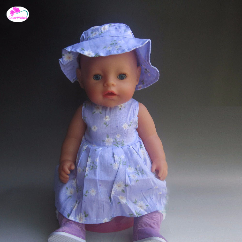 се вклопува 43 см Бебе Родено zapf бебе Зелена печати фустан + шапка Облека за кукли