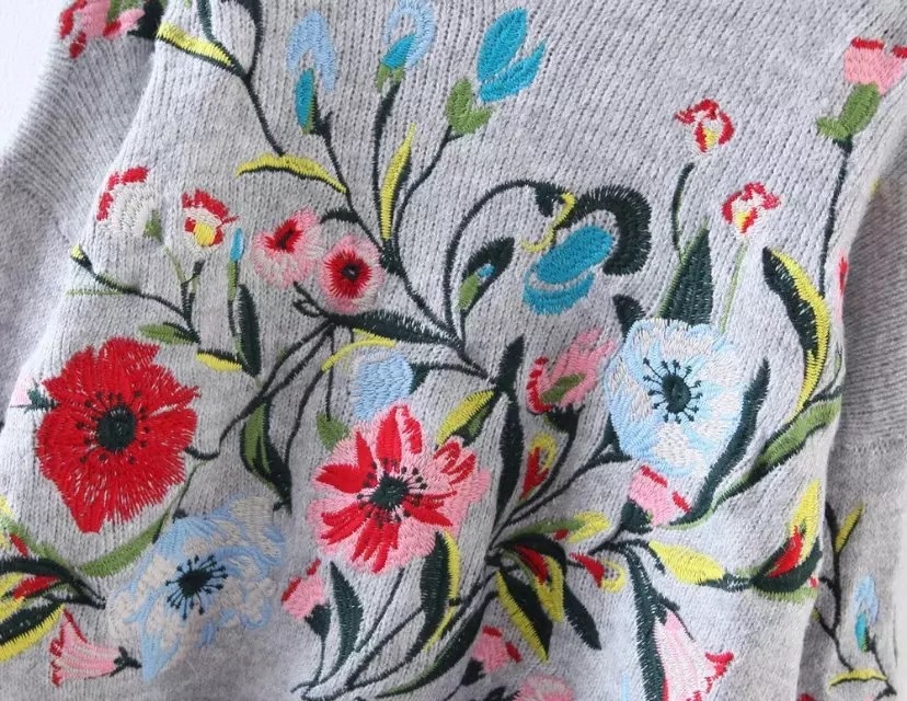 LANMREM 2018 корејски Есен пролет мода нови солидна боја круг јака целосна ракав лабава везени џемпер жените V74702