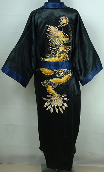Новина Везови Змеј Машки Реверзибилна Сатен Облека Кинески Мажите Традиционално Sleepwear Гроздобер Кимоно Бања Gown