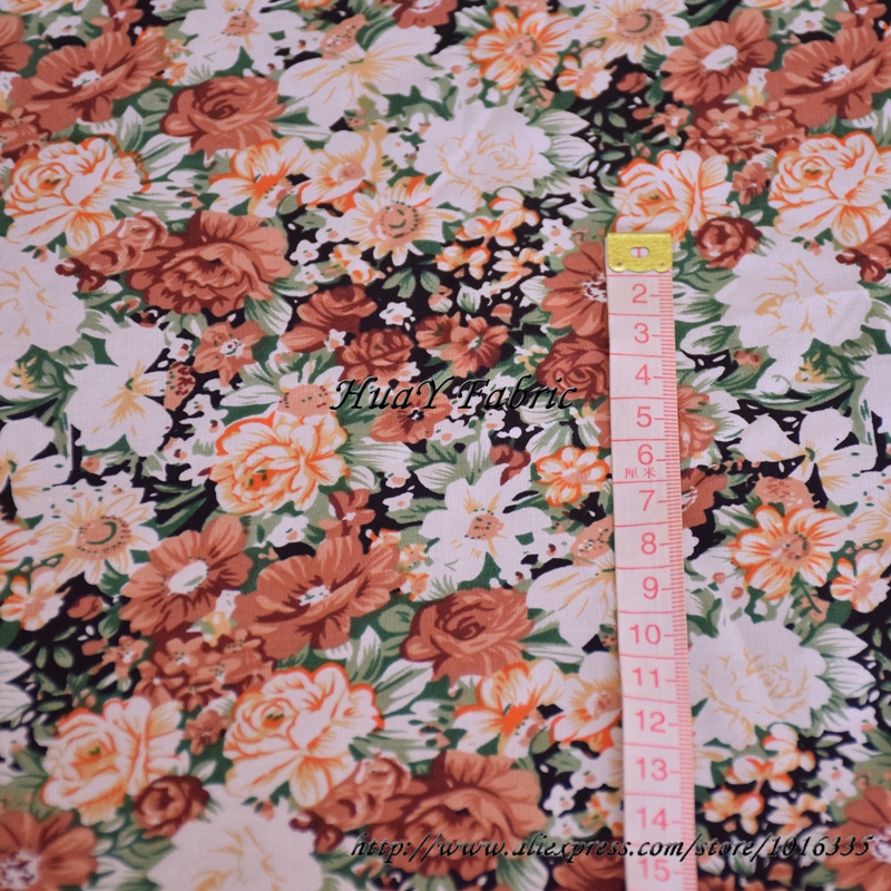147CM Ширина Браун Гроздобер Мали Флорални печатени Памук Poplin ткаенина tissu за крпеница