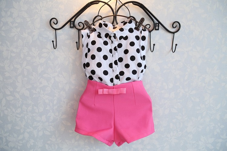 нови лето девојки облека поставува девојка бебе облека polka точка грб + розова панталони бебе облека бесплатен превозот